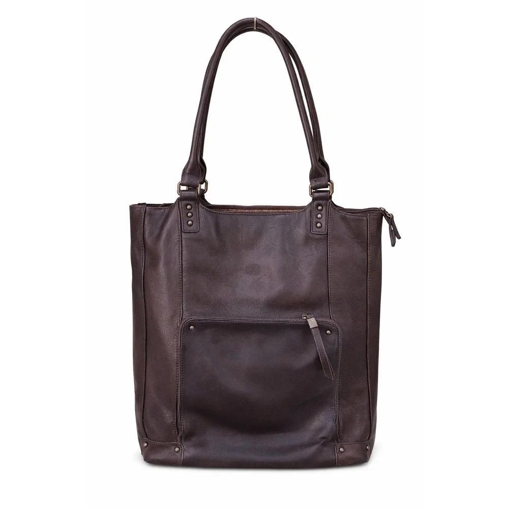 Solo Espresso Brown Leather Shoulder Tote Carry On Bag Travel Work Purse Minimal